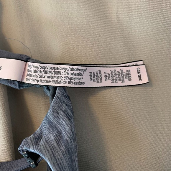 Victoria's Secret Bra Womens Sz 34D Heather Gray Padded Plunge Adjustable Straps - Picture 6 of 7